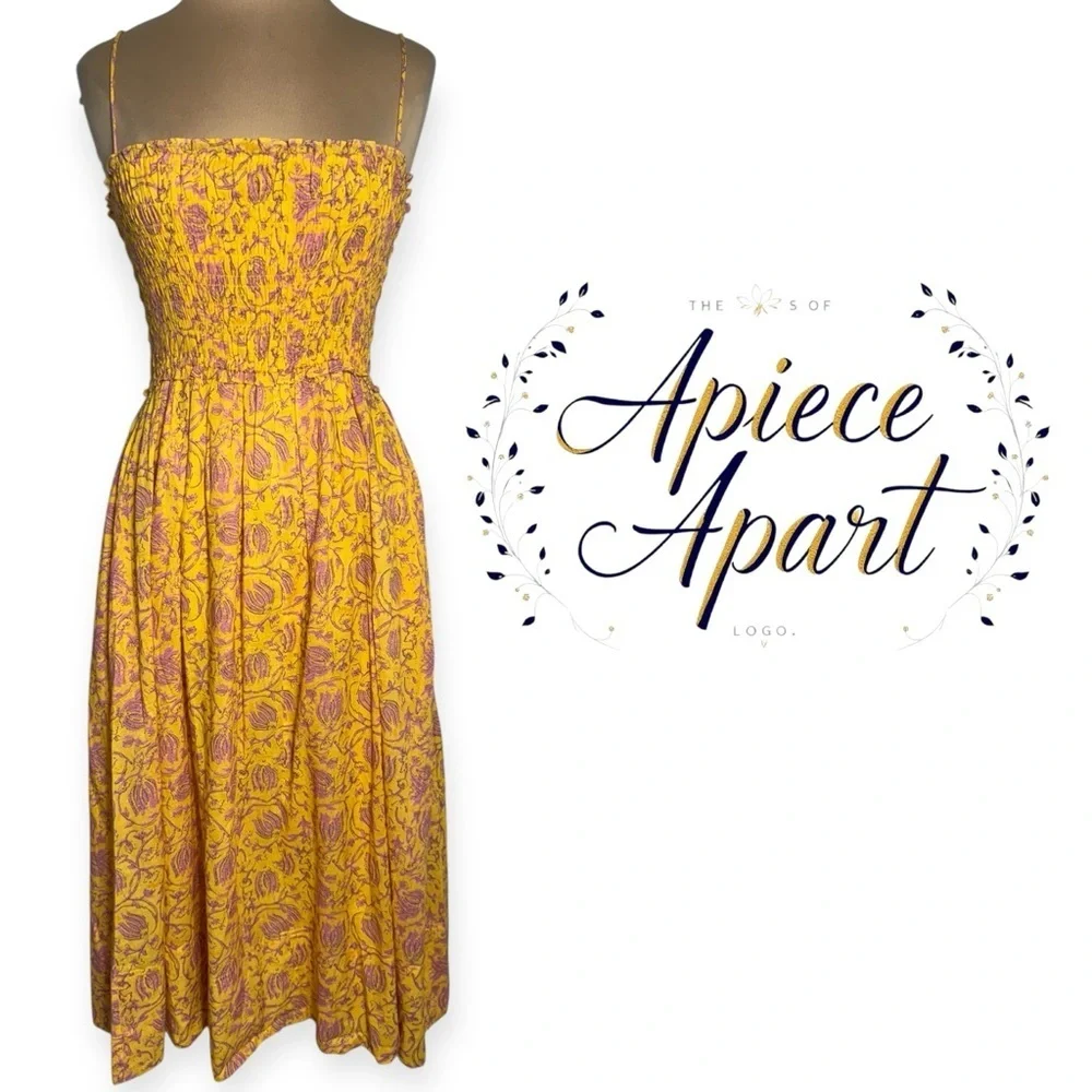 Apiece Apart
Porta Smocked Spaghetti Strap Dress Size Med Sunfaded Floral Yellow - Picture 2 of 7